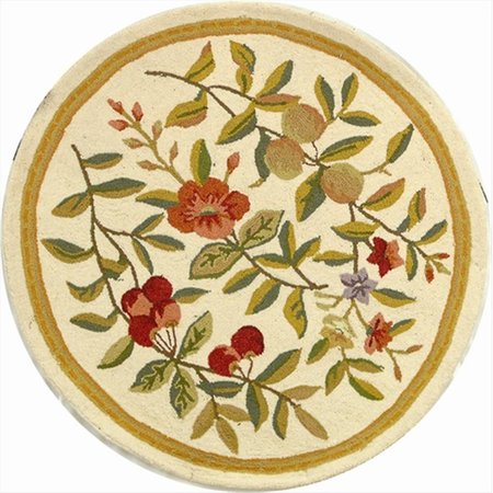 SAFAVIEH 3 ft. x 3 ft. Round- Country and Floral Chelsea Ivory Hand Hooked Rug HK210A-3R